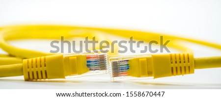 Lan cable banner. Internet Banner background. Ethernet network cables isolated on the white background. The cable represent network link of the modern technology that connect people around the world. 