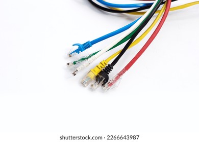 LAN network connection ethernet cables on white - Shutterstock ID 2266643987
