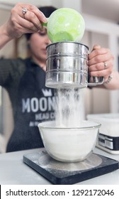 Lancashire, England, 05/05/2018  Masterchef  2018 Finalist Moonira Hinglotwala, Preparing Food In A Modern Kitchen Interior. Home Cooking, Traditional Indian Cooking. Television Chef.