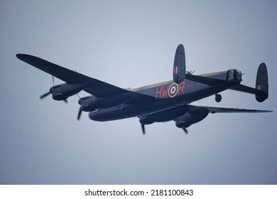 A Lancaster bomber putting on a flying display in Lincolnshire