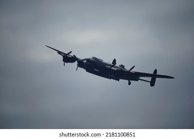 A Lancaster bomber putting on a flying display in Lincolnshire