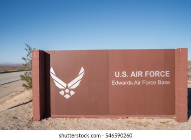 LANCASTER, CA, USA - DECEMBER 17, 2016: Edwards Air Force Base Welcome Sign.