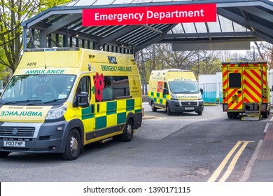 Lancaster England Uk April 18 2019 Ambulances Parked Outside Emergency Department