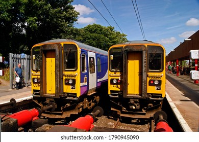 LANCASTER. LANCASHIRE. ENGLAND. 20-07-13.
The Railway Station With Two Northern Rail  Trains Waiting To Leave.