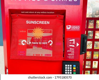 Lancaster, Ohio/USA- February 2020: A Sunscreen Protector On A DVD Renting Kiosk Outside