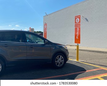 Lancaster Ohio/USA- July 2020: Grocery Pickup Parking So People Can Order Groceries Online During COVID-19 And Pick It Up During A Set Time Slot.