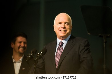 Lancaster, PA - SEPTEMBER 9: John McCain - Presidential Hopeful, Senator John McCain (R-AZ), speaks to a crowd of thousands at a campaign rally in Lancaster, PA. September 9, 2008