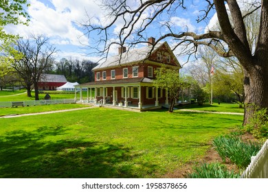 Lancaster, PA, USA - April 18, 2021: Edward Hand, adjutant general to George Washington during the American Revolutionary War built the Georgian-style brick mansion near the Conestoga River in 1794.