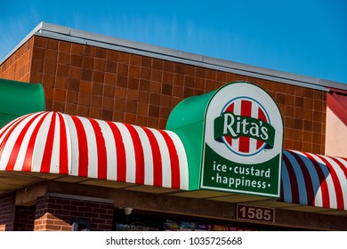 Lancaster, PA, USA - February 19, 2017:  Rita's Italian Ice Is A Chain With Over 600 Locations, Based In Trevose, PA, Which Sells Water Ice And Frozen Custard.