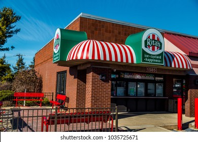 Lancaster, PA, USA - February 19, 2017:  Rita's Italian Ice Is A Chain With Over 600 Locations, Based In Trevose, PA, Which Sells Water Ice And Frozen Custard.