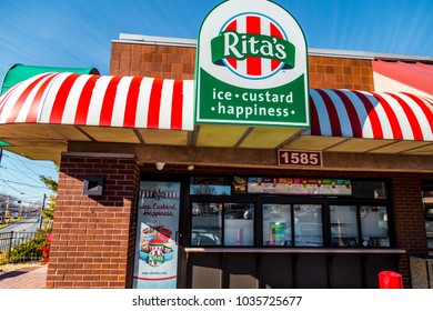 Lancaster, PA, USA - February 19, 2017:  Rita's Italian Ice Is A Chain With Over 600 Locations, Based In Trevose, PA, Which Sells Water Ice And Frozen Custard.