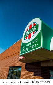 Lancaster, PA, USA - February 19, 2017:  Rita's Italian Ice Is A Chain With Over 600 Locations, Based In Trevose, PA, Which Sells Water Ice And Frozen Custard.