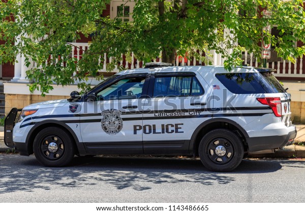 Lancaster, PA, USA -\
June 25, 2018: A parked, marked Lancaster City Police Department\
police patrol\
vehicle.