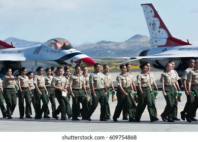 Lancaster, USA - March 25, 2017: Los Angeles County Sheriffs Explorers On Display During Los Angeles County Air Show At The William J Fox Airfield.