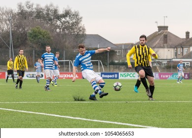 Lancing, England; 25th March 2018; Action Shots, Sunday League Amatur Football Match Between Hillside Rangers FC And AFC Beavers FC. Player Shoots