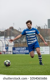 Lancing, England; 25th March 2018; Action Shots, Sunday League Amatur Football Match Between Hillside Rangers FC And AFC Beavers FC. Player Dribbling