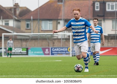 Lancing, England; 25th March 2018; Action Shots, Sunday League Amatur Football Match Between Hillside Rangers FC And AFC Beavers FC. Player Dribbling