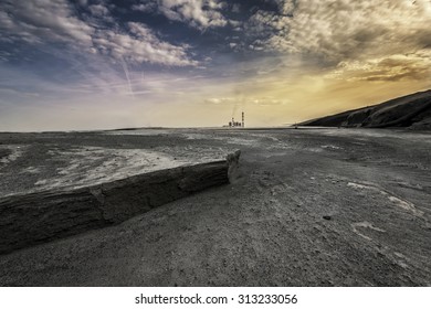 A Land Of Ash. Hundreds Of Square Miles Covered With Lifeless Ash. Ash Waste Is Produced By Burned Coal In A Power Plant. 