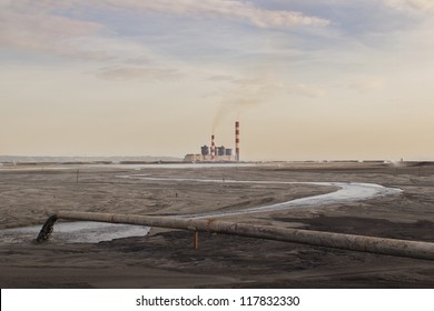 Land Of Ash. Ash Waste Produced By Burned Coal In A Power Plant.