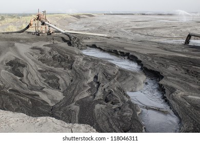 Land Of Ash. Ash Waste Produced By Burned Coal In A Power Plant.