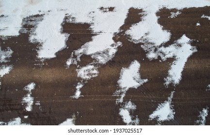 Land Covered With Snow Aerial Above Drone Top View. Other Planet Surface