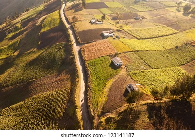 Land Farm America Property Rural Ecuador Agriculture Farmland Latin Development Aerial Aerial View Of Cultivated Land Low Altitude Land Farm America Property Rural Ecuador Agriculture Farmland Latin D