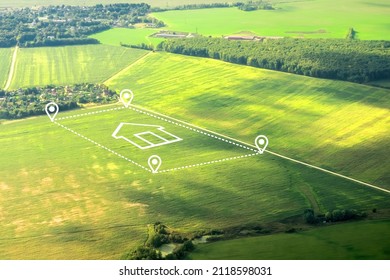 Land or landscape of green field with aerial view icon of residential. Real estate or property for dream concept to build,  sale and buy.
