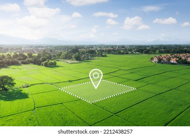 Land plot in aerial view. Identify registration symbol of vacant area for map. That property, real estate for business of home, house or residential i.e. development, sale, rent, buy or investment.