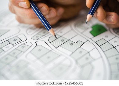 Land Plot And Building Map. Urban Development Planning