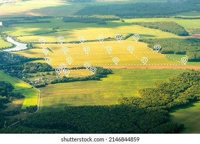 Land plot Consist of aerial view of greenfield, position point and boundary line to show location and area. A tract of land for owned, sale, development, rent, buy or investment.