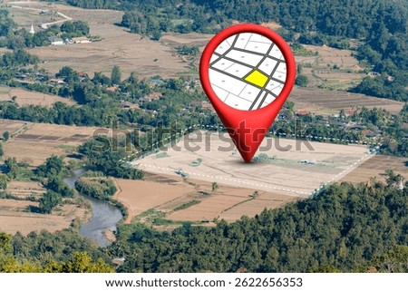 Land plot management. Building permit concept with imaginary General Urban, zoning regulations, destinations, land use, buildable areas and free building land plot on cadastral map - Icon concept