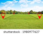 Land plot management - real estate concept with a vacant land on a green field available for building construction and housing subdivision in a residential area for sale, rent, buy or investment.