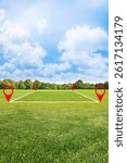 Land plot management - real estate concept with a vacant land on a green field available for building construction and housing subdivision in a residential area for sale, rent, buy or investment 
