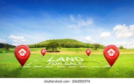 Land plot management - real estate concept with a vacant land on a green field available for building construction and housing subdivision in a residential area for sale, rent, buy or investment. - Shutterstock ID 2062002974