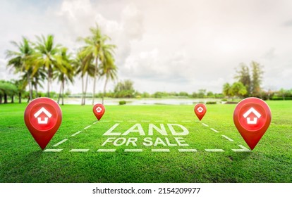 Land plot management - real estate concept with a vacant land on a green field available for building construction and housing subdivision in a residential area for sale, rent, buy or investment. - Shutterstock ID 2154209977