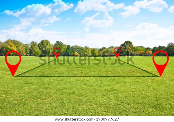 Land plot management - real estate concept
with a vacant land on a green field available for building
construction and housing subdivision in a residential area for
sale, rent, buy or
investment.