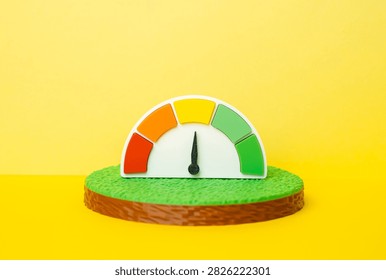 Land plot and a quality scale showing average values. Average is suitable for construction, sustainability assessment and long term investment potential. Average soil quality.