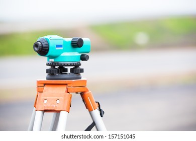 Land Surveying Equipment Theodolite During Construction Road Works