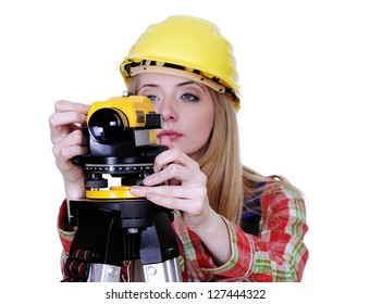 Female Land Surveyor Images Stock Photos Vectors Shutterstock - land surveyor working with theodolite isolated on white