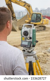 Land Surveying Images Stock Photos Vectors Shutterstock - l!   and surveyor working with total station at construction site