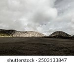 Landcape Bromo Mountain in front of Batok Mountain. Located in East Java, Indonesia.