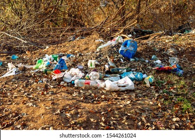 Landfill in a forestation. Environmental pollution. Forest pollution. Ecological problems. Dump