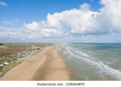 The landing beach of Omaha beach in Europe, in France, in Normandy, towards Arromanches, in Colleville, in spring, on a sunny day.