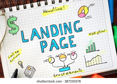 Landing Page Written In A Notebook. SEO Concept.