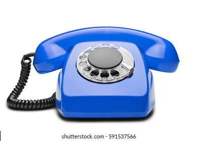 Landline Blue  Phone On A Isolated White Background