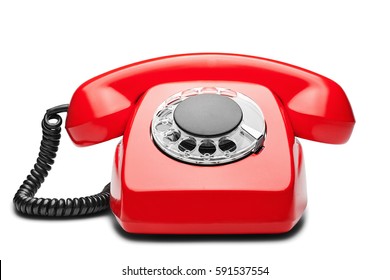 Landline Red  Phone On A Isolated White Background