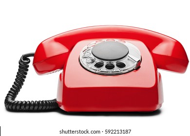 Landline Red  Phone On A Isolated White Background