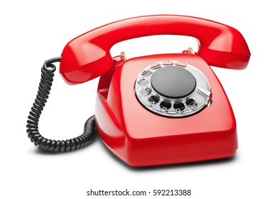 Landline Red  Phone On A Isolated White Background