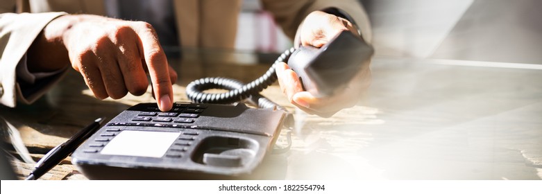 Landline Telephone Call In Office. Corporate Phone