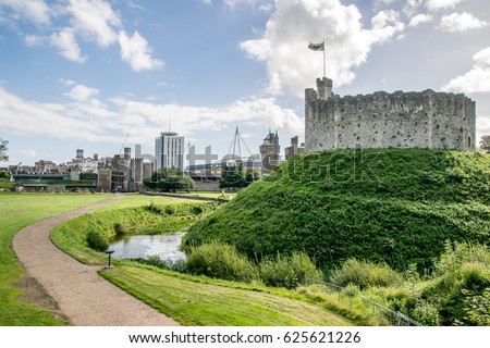 The landmark of Cardiff, Cardiff Castle with a Cardiff city as a background.
